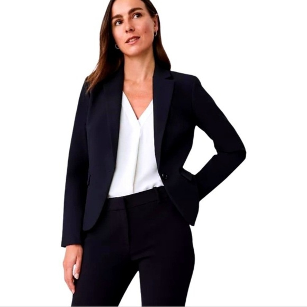 ANN Taylor Notched One Button Women's Black Blazer Jacket Size 8 P PETITE‎